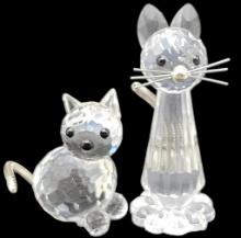(2) Swarovski Crystal Cats 2" & 1.25"