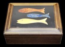 Decorative Hinged Box with Inlaid Fish on Top--