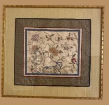 Chinese Silk Embroidery with Floral Motifs--