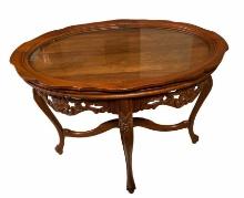 Ornately Carved Oval Table with Removable Framed