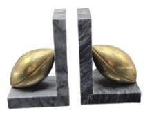 Pair of Marble and Brass Football Bookends