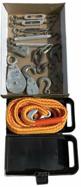 Assorted pulleys, Hook and Eye Turnbuckles and