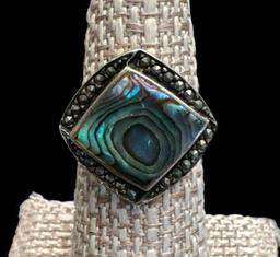 Sterling Silver Abalone Shell Ring, Size 6 3/4 &