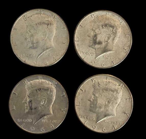 (4) 1964 Kennedy Half Dollars—No Mint Marks—90%