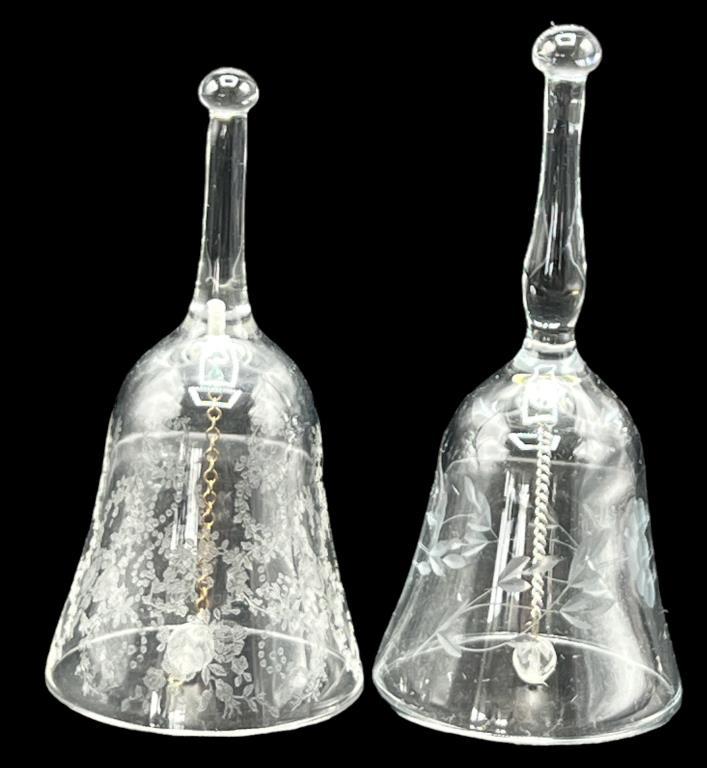 (2) Etched Glass Bells Including Princess House