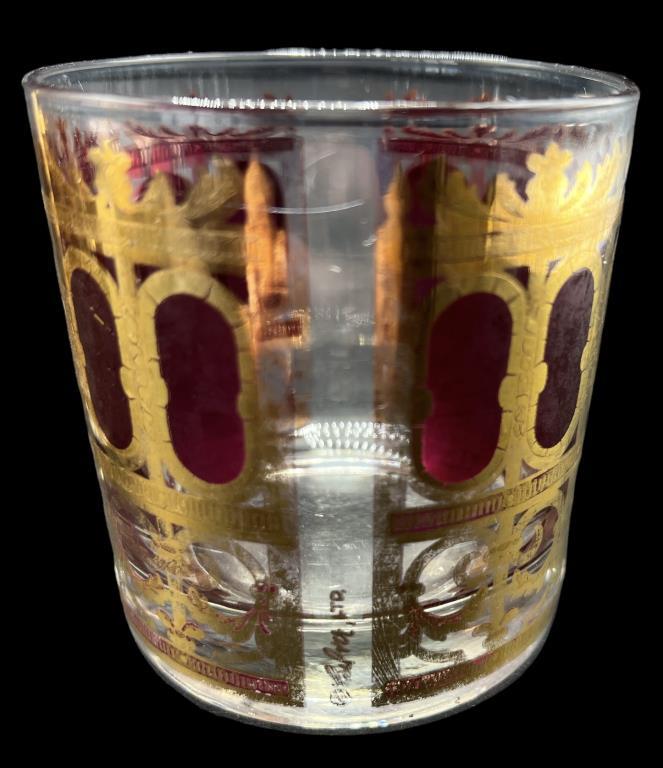 (3) Culver Burgandy Art Deco Low Ball Cocktail