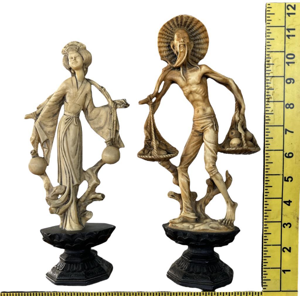 Pair of Vintage Faux Ivory Oriental Sculptures