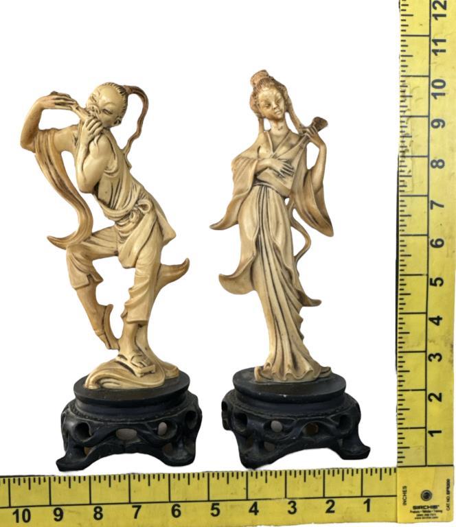 Pair of Vintage Faux Ivory Oriental Sculptures on