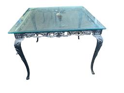 Square Heavy Aluminum Glass Top Table and (4) Heavy Aluminum