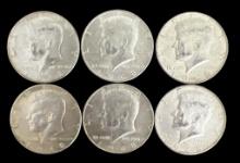 (6) 1968 Kennedy Half Dollars--No Mint Marks