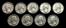 (9) Washington Quarters:  1950, 1951 D, 1952 S,