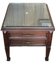 Wooden 2-Drawer End Table with Brass