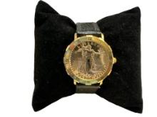 14 Kt Gold Walking Liberty Wrist Watch