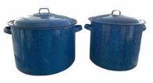 (2) Enamel Ware Stock Pots with Lids