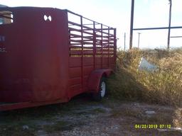 STOCK TRAILER, RED, BUMPER PULL, BOS, NO TITLE