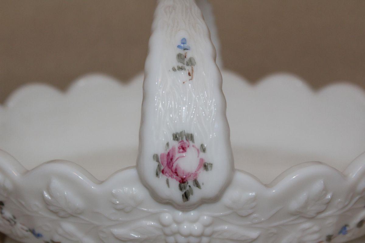 Vintage Westmoreland Hand Painted Milk Glass Basket