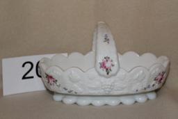 Vintage Westmoreland Hand Painted Milk Glass Basket