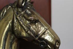 Solid Wood And Brass Horsehead Bookends