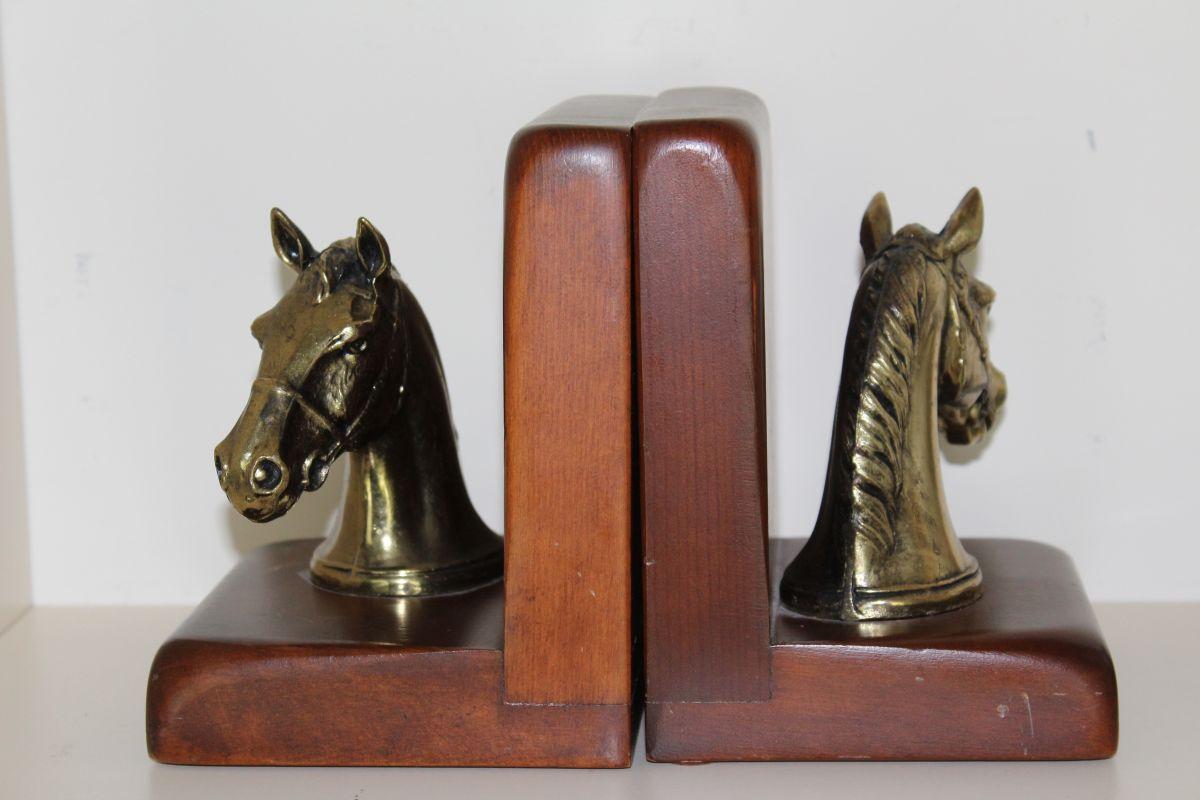 Solid Wood And Brass Horsehead Bookends