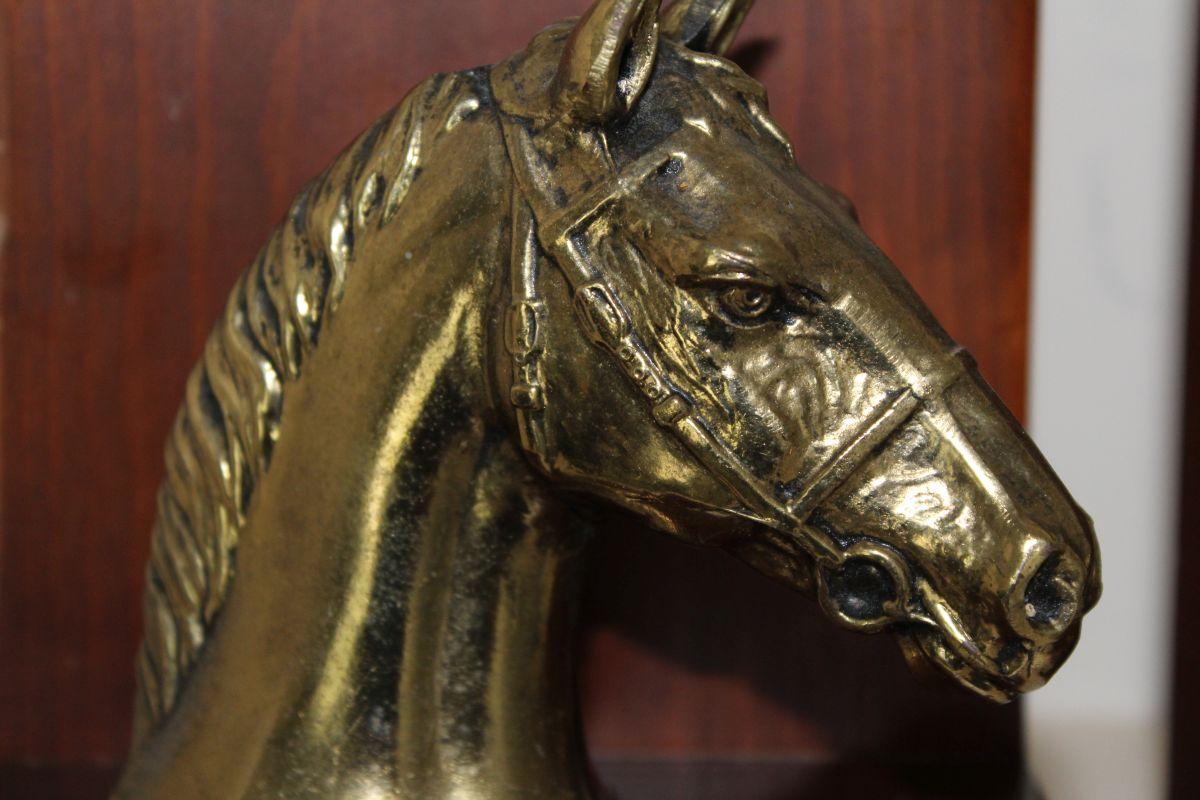 Solid Wood And Brass Horsehead Bookends