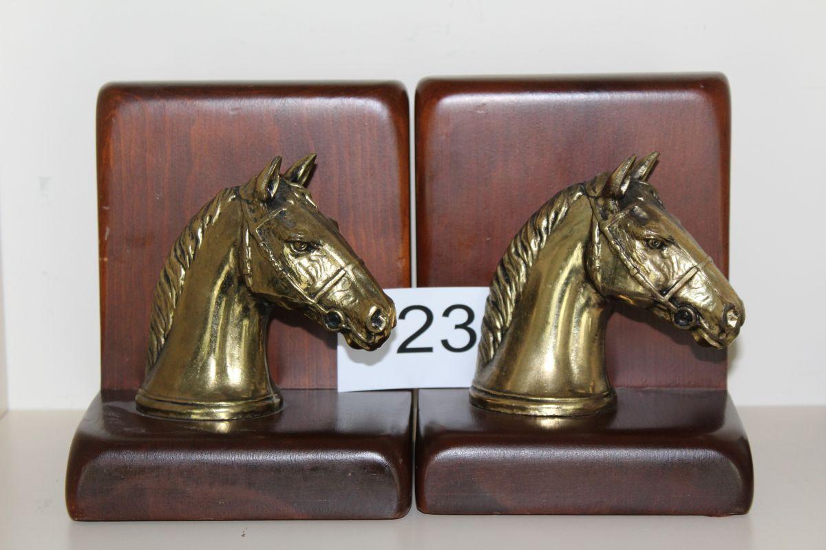 Solid Wood And Brass Horsehead Bookends