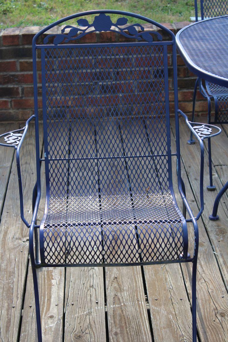 Blue Wrought Iron Patio Set With Cast Umbrella Stand