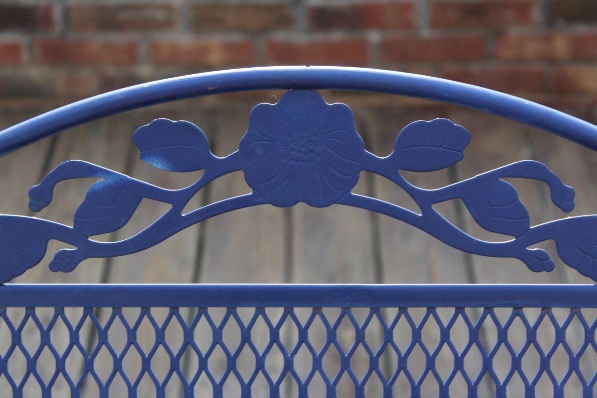 Blue Wrought Iron Patio Set With Cast Umbrella Stand