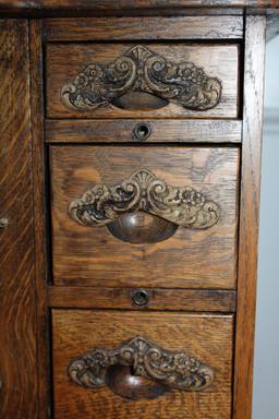 Stunning Ornate Antique Tiger Oak Sewing Machine Cabinet