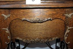Stunning Ornate Antique Tiger Oak Sewing Machine Cabinet