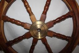 Large Wood & Brass Ships Wheel