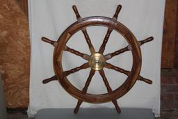 Large Wood & Brass Ships Wheel