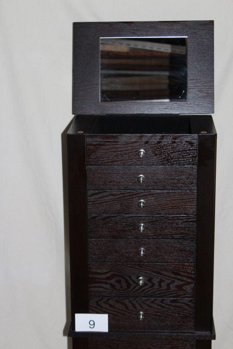 Nice Wood  Jewelry Armoir With Mirror & Side Storage