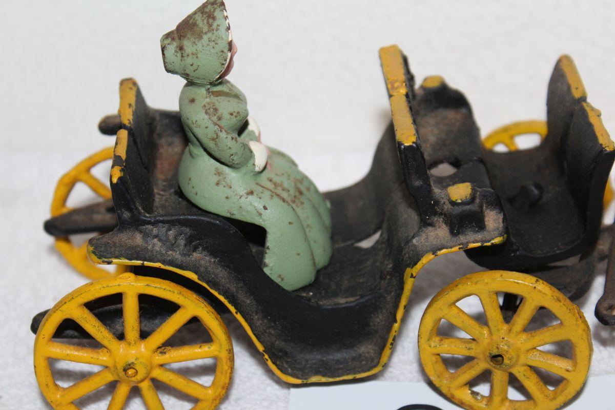 Vintage Cast Iron Horse, Buggy & Lady Passenger