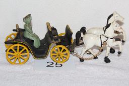 Vintage Cast Iron Horse, Buggy & Lady Passenger