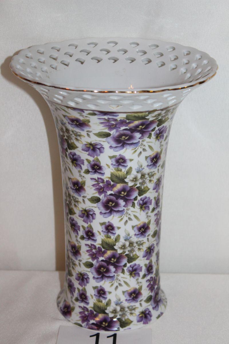Baum Bros Formalities "Purple Pansy Chintz" Tall Vase