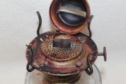 Antique Internal Thread Glass Oil Lamp W/Flip Top Burner