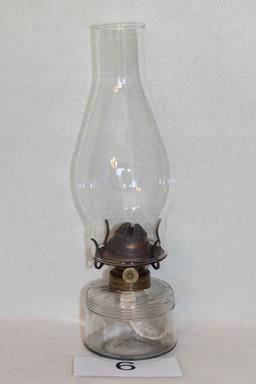 Antique Internal Thread Glass Oil Lamp W/Flip Top Burner