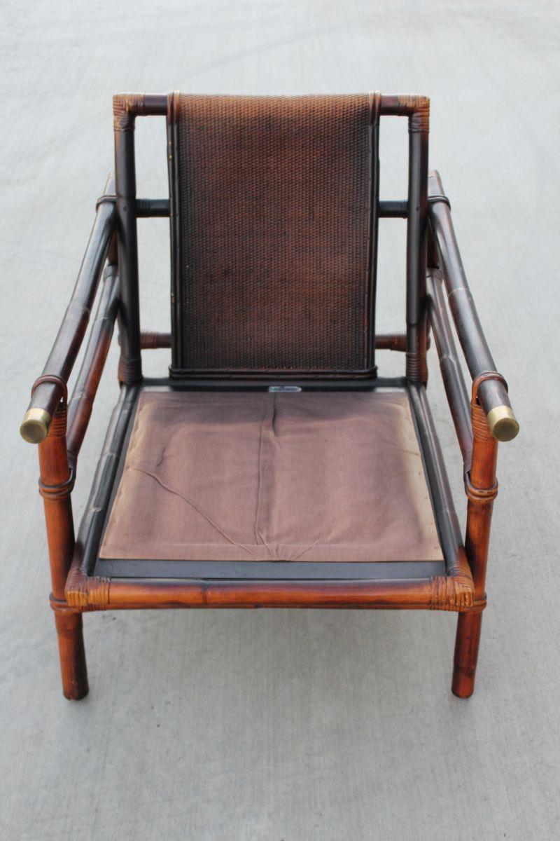 1950's Ficks Reed Co Rattan Lounge Club Chair & Ottoman Inspired By John Wisner "Campaign Style"