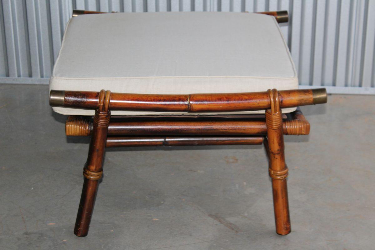 1950's Ficks Reed Co Rattan Lounge Club Chair & Ottoman Inspired By John Wisner "Campaign Style"