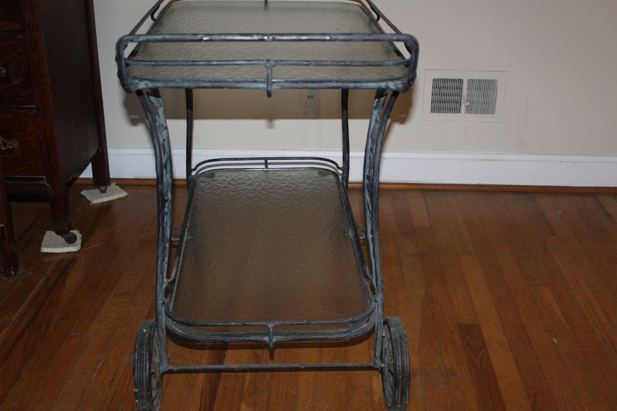 Large Wrought Iron Serving Cart On Wheels