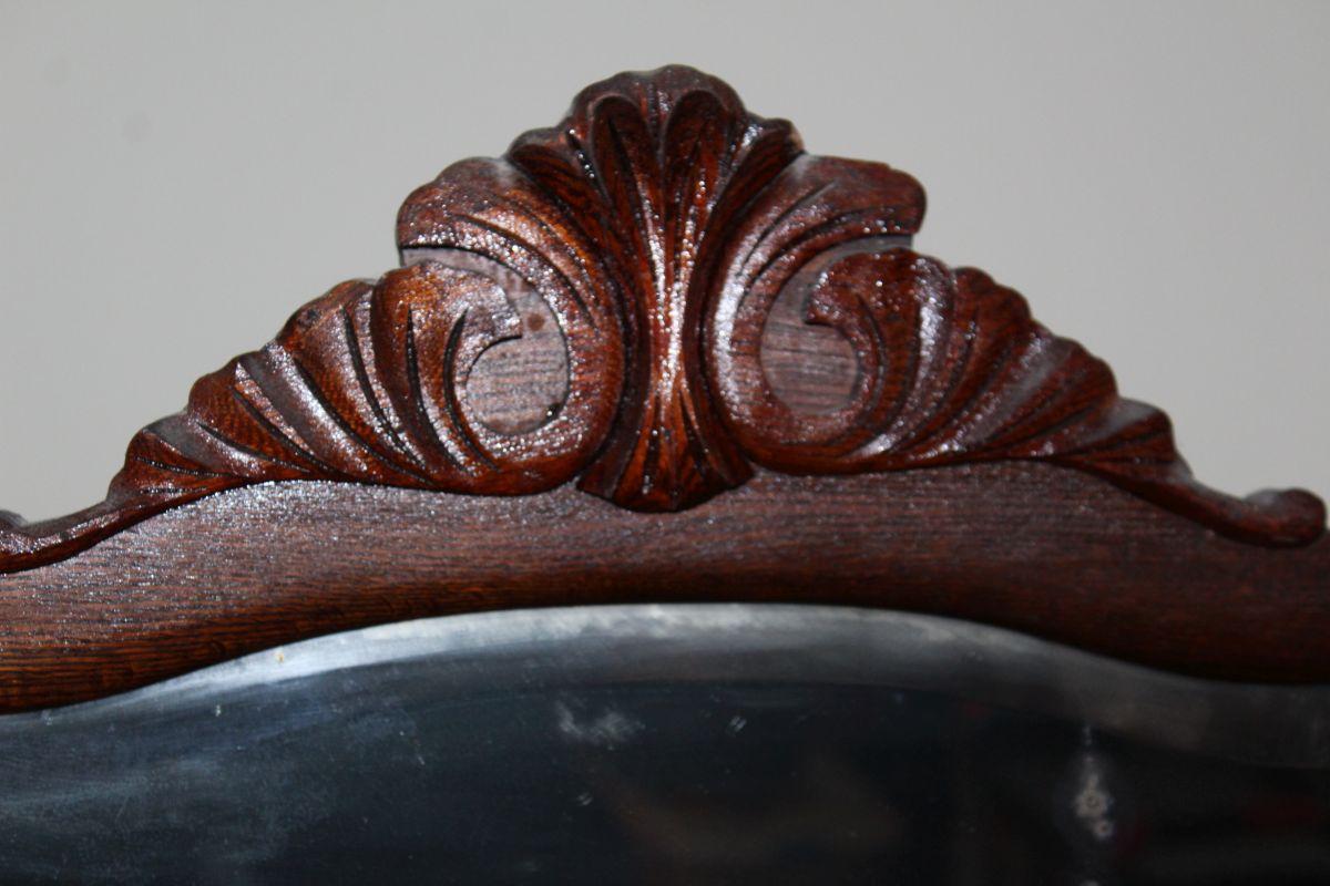 Antique Tiger Oak Dresser W/Attached Carved Mirror On Casters