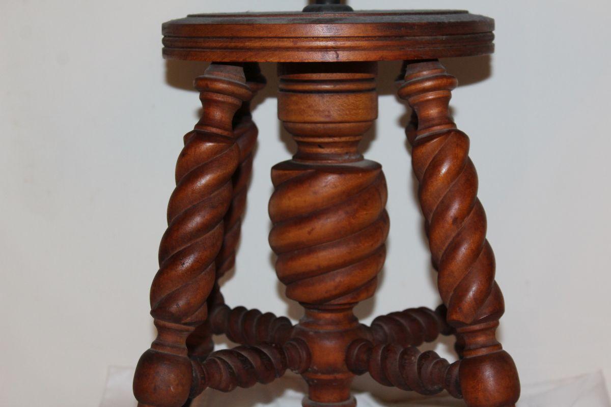 Early Unique Honeycomb Solid Wood Piano Stool W/Clawed Glass Ball Feet