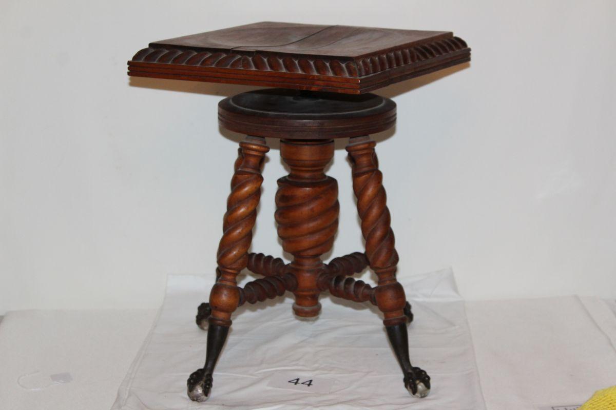 Early Unique Honeycomb Solid Wood Piano Stool W/Clawed Glass Ball Feet