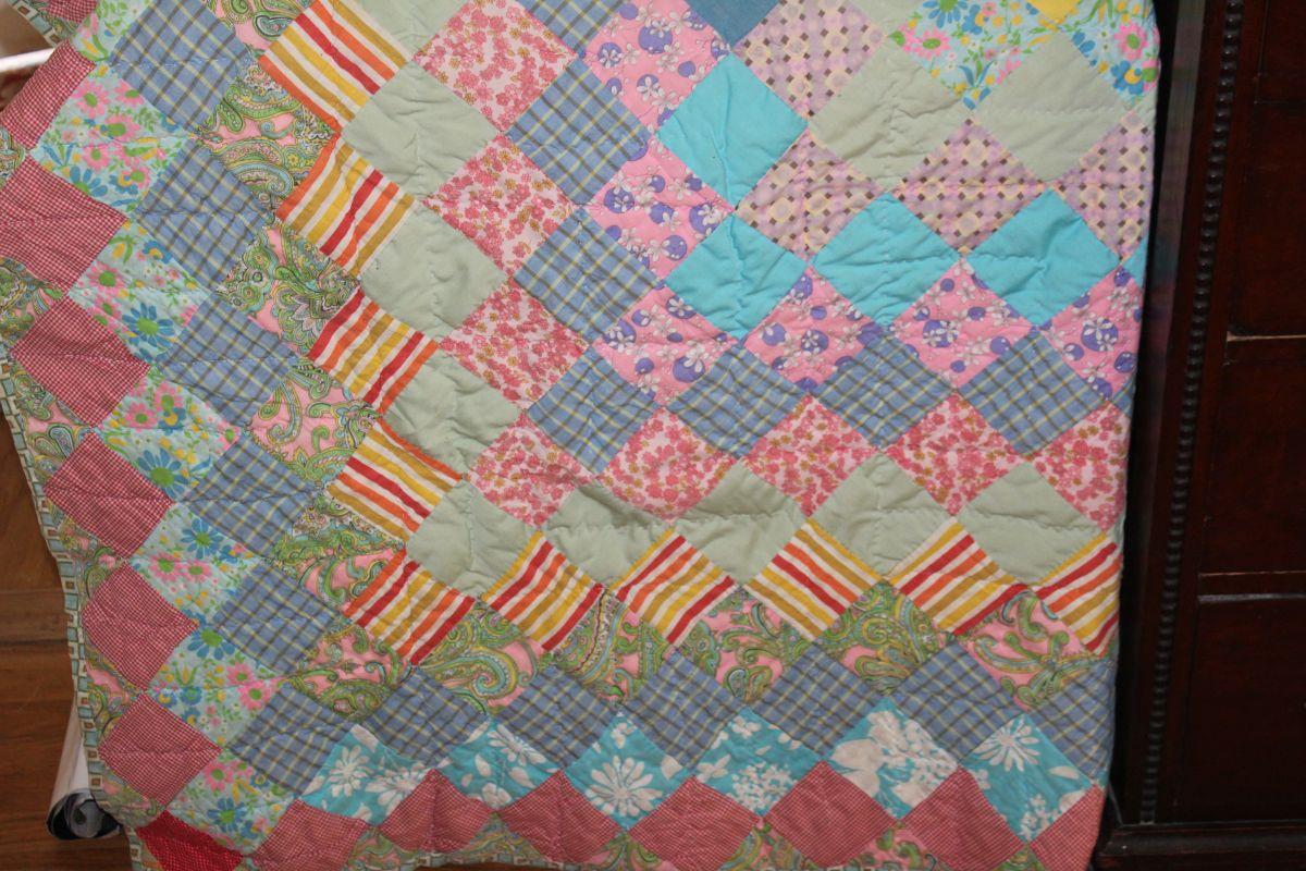 Vintage Hand Stitched Reversible Multi-Color Patchwork Quilt