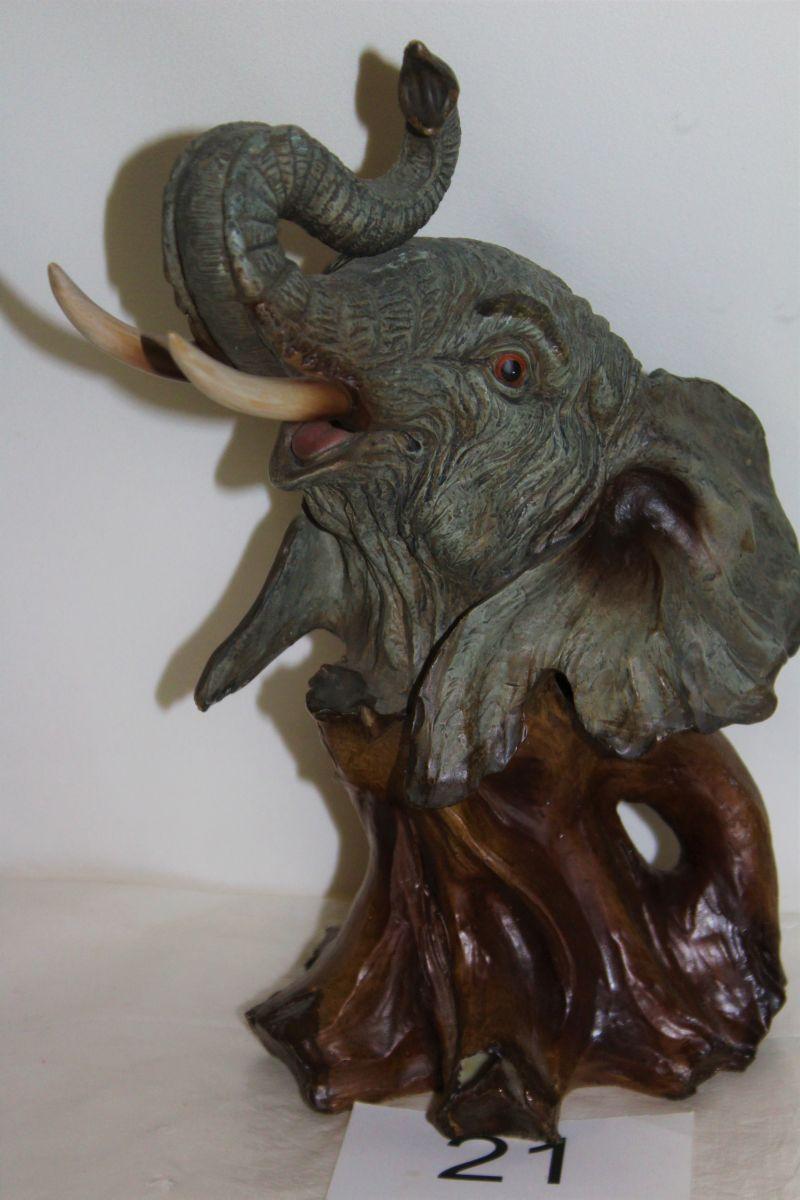 Lifelike Elephant Head Bust Faux Wood Resin Figure