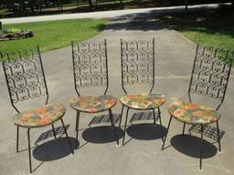 1950's Ornate High Back Wrought Iron Chairs