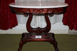 Impressive Oblong Italian Marble Topped Lyre Harp Table