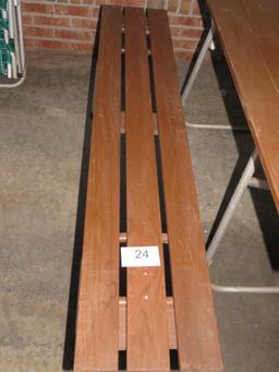 Redwood(?) Slatted Folding Picnic Table & Benches