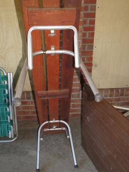 Redwood(?) Slatted Folding Picnic Table & Benches