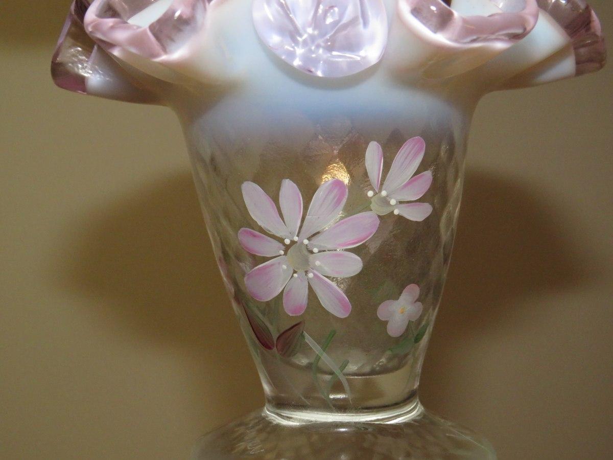 Fenton Hand Painted Pink Trimmed Floral Basket